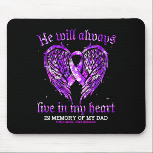 In Memory Of My Dad Overdose Awareness Angel Wing Mouse Mat