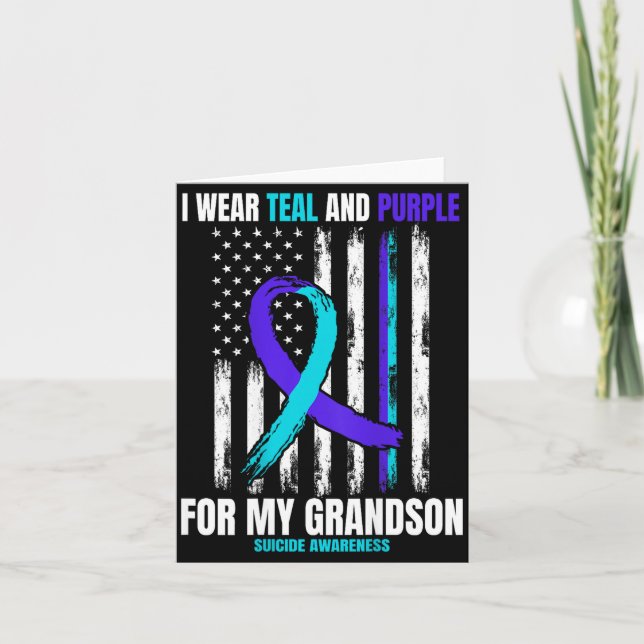 In Memory Of My Grandson Suicide Awareness Flag Ba Card (Front)