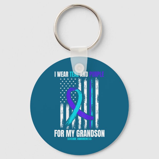 In Memory Of My Grandson Suicide Awareness Flag Ba Key Ring (Front)