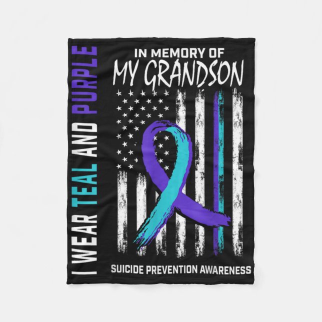 In Memory Of My Grandson Suicide Awareness Prevent Fleece Blanket (Front)