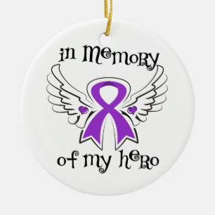 In Memory of My Hero Angel Wings Pancreatic Cancer Ceramic Tree Decoration