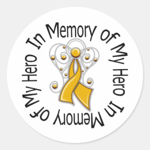In Memory of My Hero Appendix Cancer Angel Wings Classic Round Sticker
