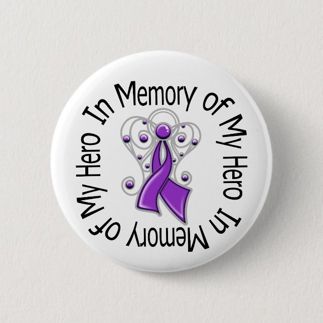 In Memory of My Hero Pancreatic Cancer Angel Wings 6 Cm Round Badge (Front)