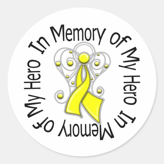In Memory of My Hero Sarcoma Angel Wings Classic Round Sticker (Front)