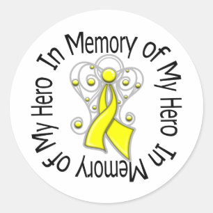 In Memory of My Hero Sarcoma Angel Wings Classic Round Sticker