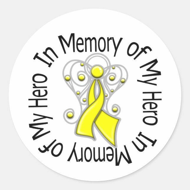 In Memory of My Hero Sarcoma Angel Wings Classic Round Sticker (Front)