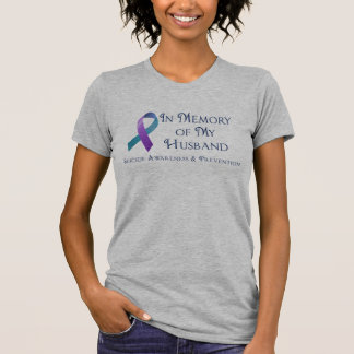 In Memory of My Husband Purple & Teal Ribbon T-Shirt