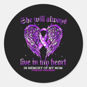 In Memory Of My Mum Overdose Awareness Angel Wing  Classic Round Sticker