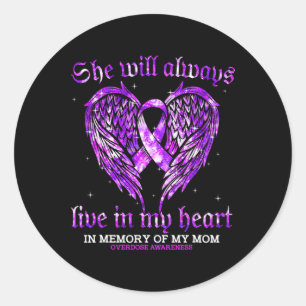 In Memory Of My Mum Overdose Awareness Angel Wing Classic Round Sticker