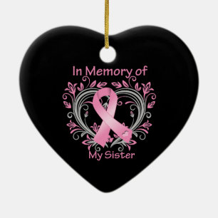 In Memory of My Sister Breast Cancer Heart Ceramic Tree Decoration
