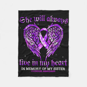 In Memory Of My Sister Overdose Awareness Angel Wi Fleece Blanket