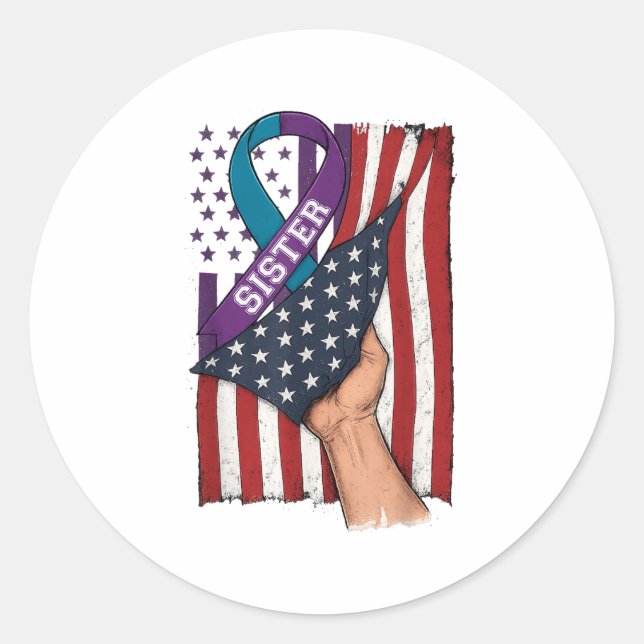 In Memory Of My Sister Suicide Prevention Awarenes Classic Round Sticker (Front)