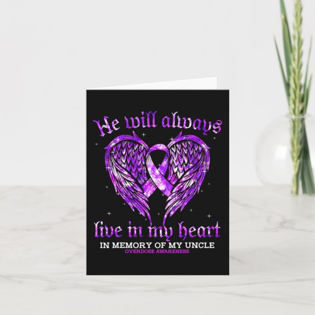 In Memory Of My Uncle Overdose Awareness Angel Win Card (Front)