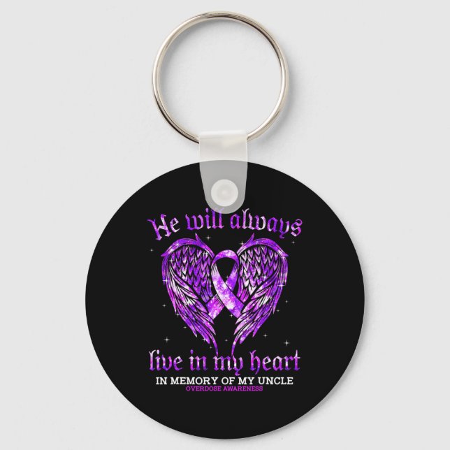 In Memory Of My Uncle Overdose Awareness Angel Win Key Ring (Front)