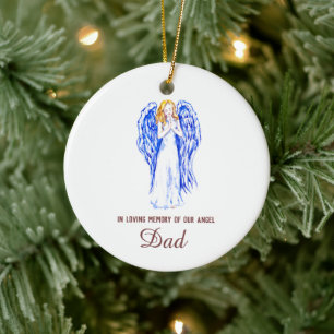 In Memory of Our Angel Dad Personalised Dated  Ceramic Tree Decoration
