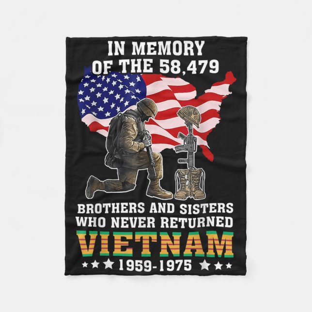 In Memory Of The 58479 Vietnam Veteran Stand For U Fleece Blanket (Front)