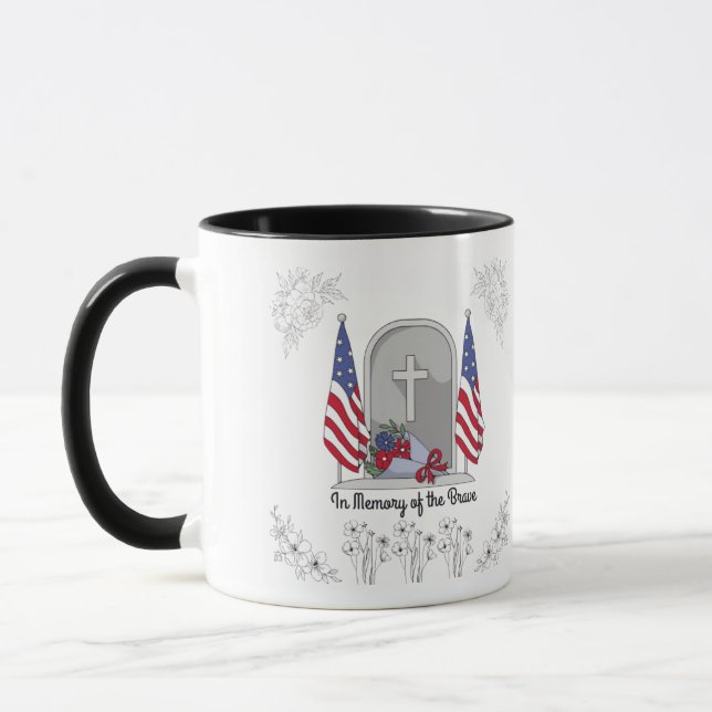 In memory of the brave  black & white mug (Left)