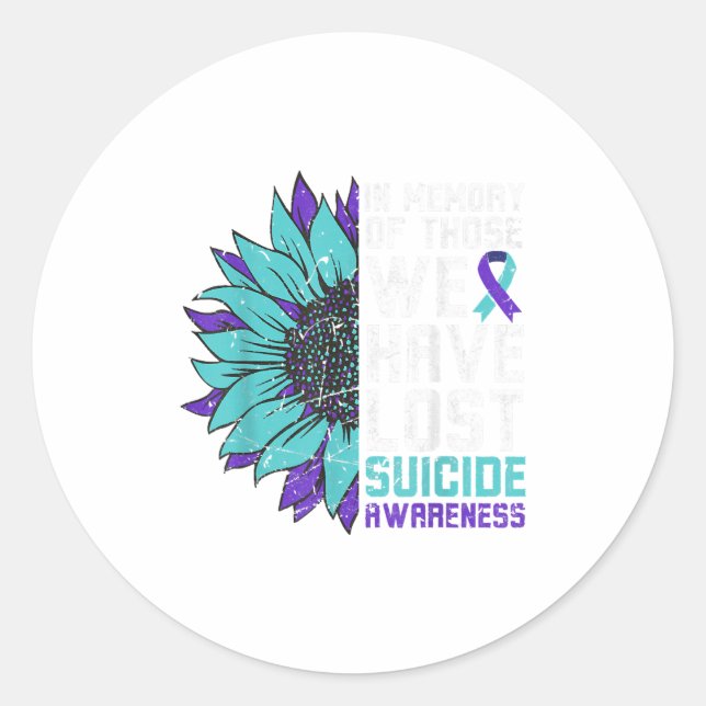 In Memory Suicide Awareness, Prevention Sunflower  Classic Round Sticker (Front)