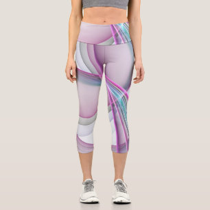 In Motion, Modern Abstract Colourful Fractal Art Capri Leggings