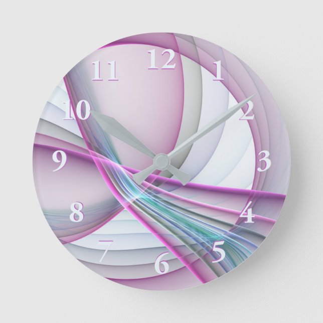 In Motion, Modern Abstract Colourful Fractal Art Round Clock (Front)