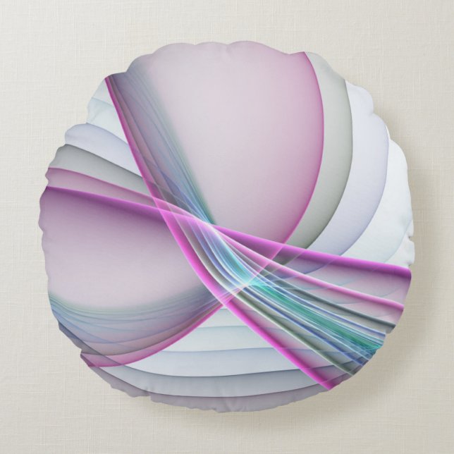 In Motion, Modern Abstract Colourful Fractal Art Round Cushion (Front)