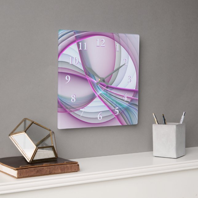 In Motion, Modern Abstract Colourful Fractal Art Square Wall Clock (Office)