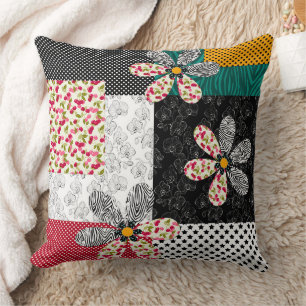 In multicolored colours patchwork rustic pattern cushion