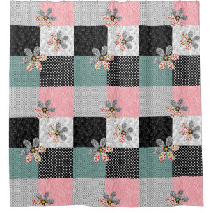 In multicolored colours patchwork rustic pattern shower curtain