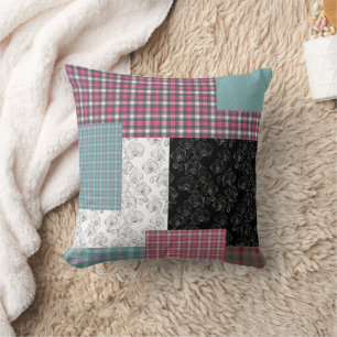 In multicolored patchwork tones cushion