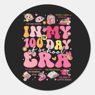 In My 100 Days Of School Era Groovy Retro Student Classic Round Sticker