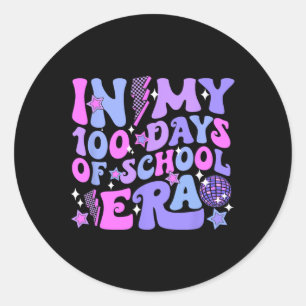 In My 100 Days Of School Era Retro Disco Groovy 10 Classic Round Sticker