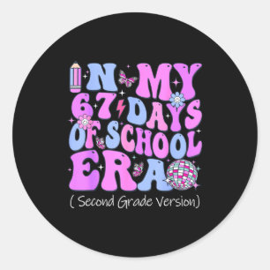 In My 67 Days Of School Era Groovy Second Grade Ve Classic Round Sticker