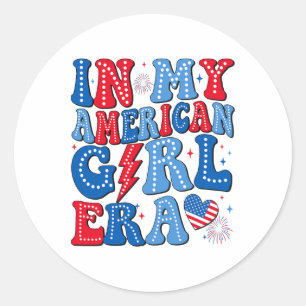 In My American Girl Era Retro 4th Of July Groovy P Classic Round Sticker