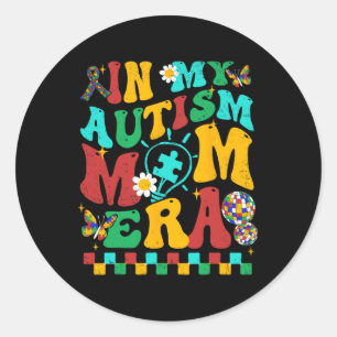 In My Autism Mum Era Groovy Puzzle Piece Retro Mot Classic Round Sticker