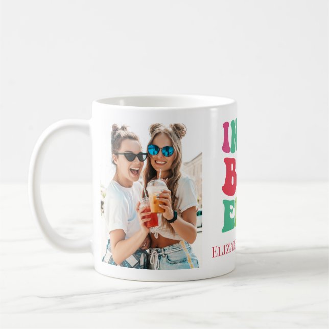 "In My BFF Era" Colourful Retro 2 Photos & Names Coffee Mug (Left)