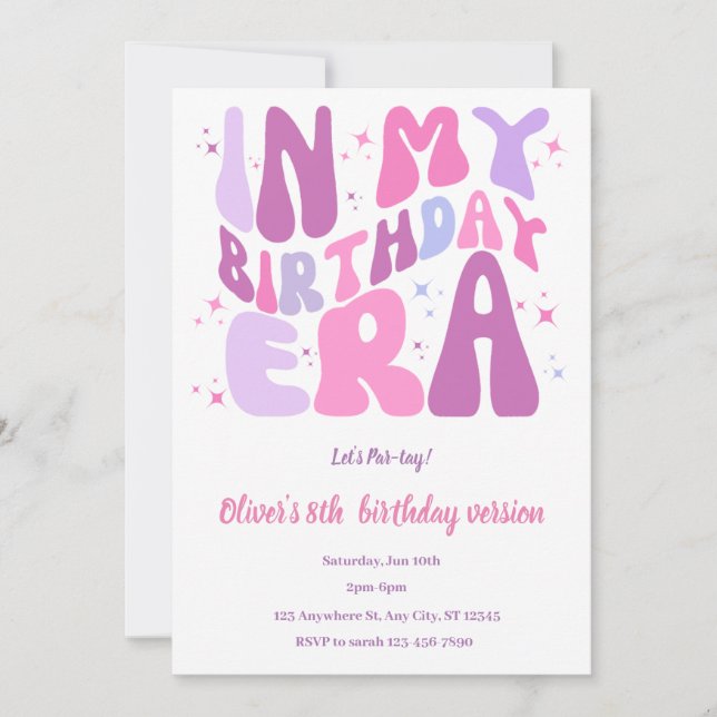 In my birthday era invitation pink birthday invite (Front)