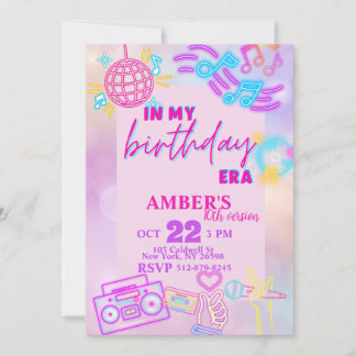 In my birthday Era pink purple Neon Birthday Invitation