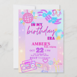 In my birthday Era pink purple Neon Birthday Invitation