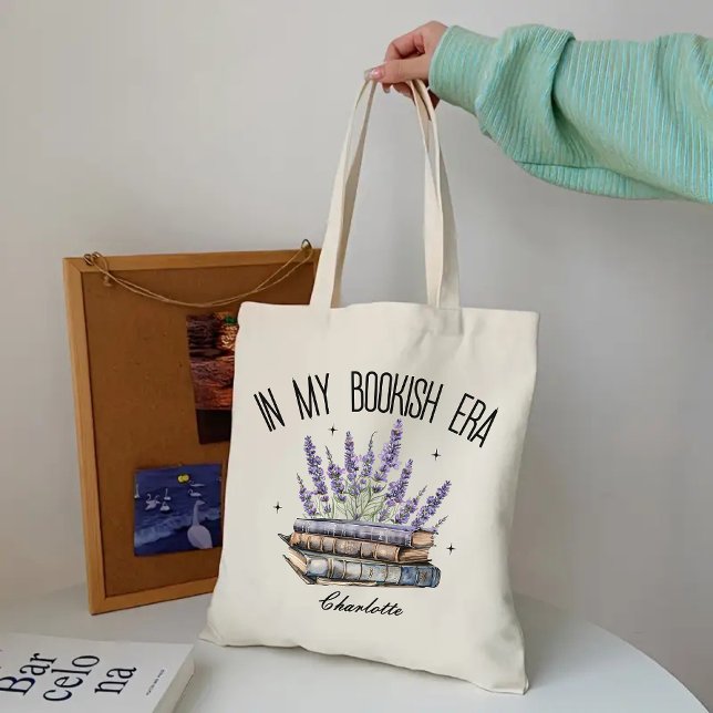 In My Bookish Era Lavender Floral Custom Tote Bag  (lavender book tote bag, floral book bag, custom name tote bag, personalized tote bag, book tote bag)