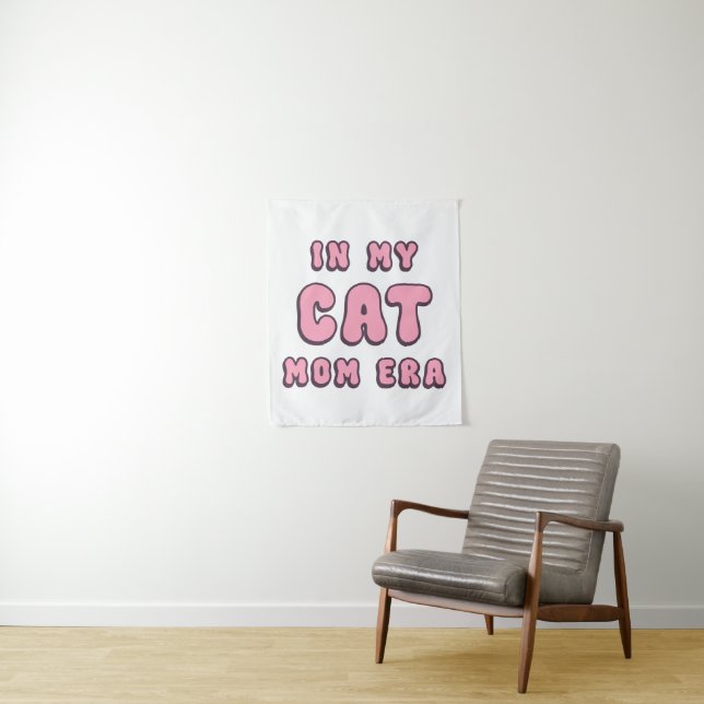 In My Cat Mum Era – Retro Pink Typography Tapestry (In Situ)
