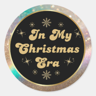 in my christmas era, black gold luxury classic round sticker