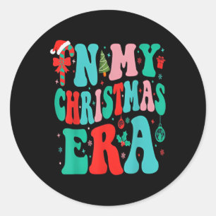 In My Christmas Era Cute Groovy Christmas Holiday  Classic Round Sticker
