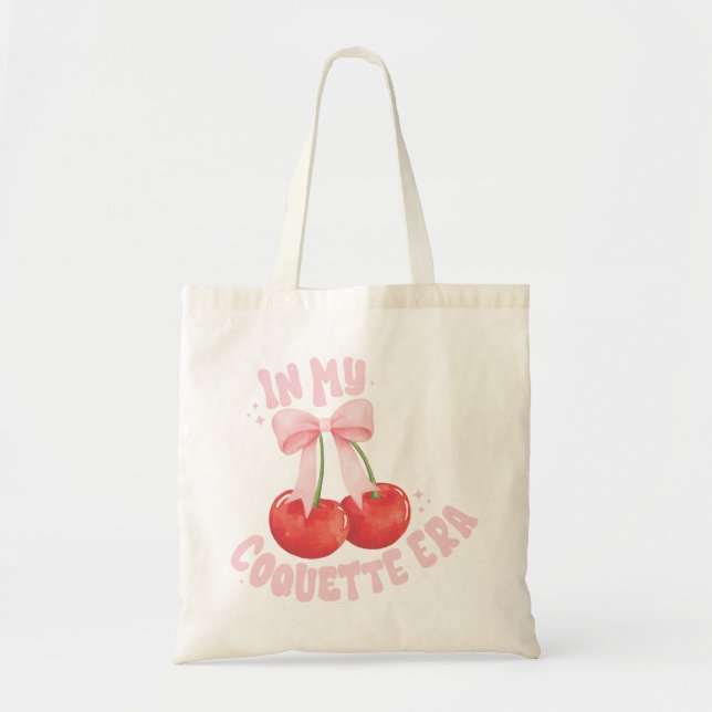 In my Coquette Era Cherries Pink Bow Tote Bag (Front)