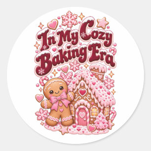 In My Cosy Baking Era Pink Christmas Gingerbread Classic Round Sticker