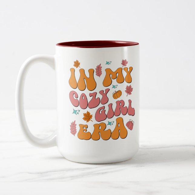 In My Cosy Girl Era Retro Groovy Style Two-Tone Coffee Mug (Left)