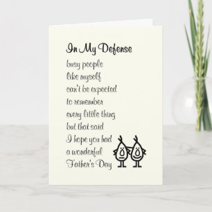 In My Defence - a funny Happy Father's Day poem Card