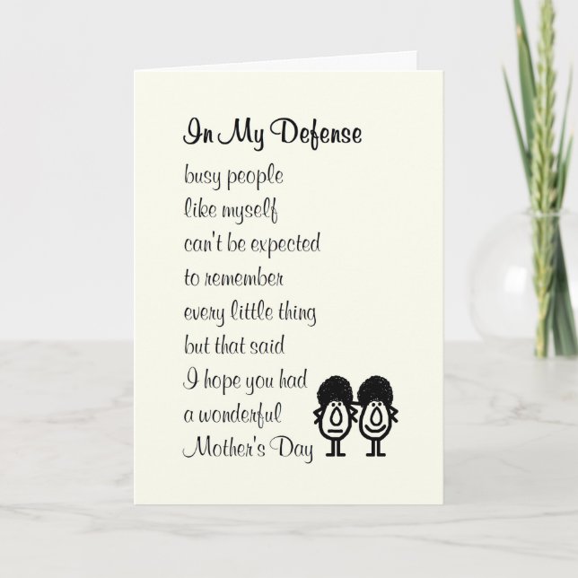 In My Defence - a funny Happy Mother's Day poem Card (Front)