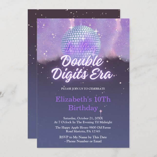 In My Double Digits Era 10th Birthday Disco Ball Invitation (Front/Back)