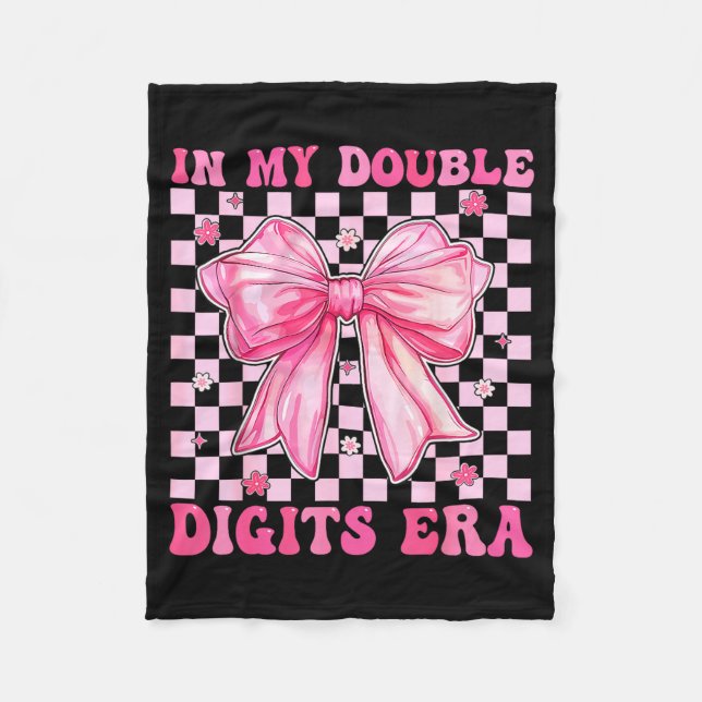 In My Double Digits Era Coquette Bow 10th Birthday Fleece Blanket (Front)