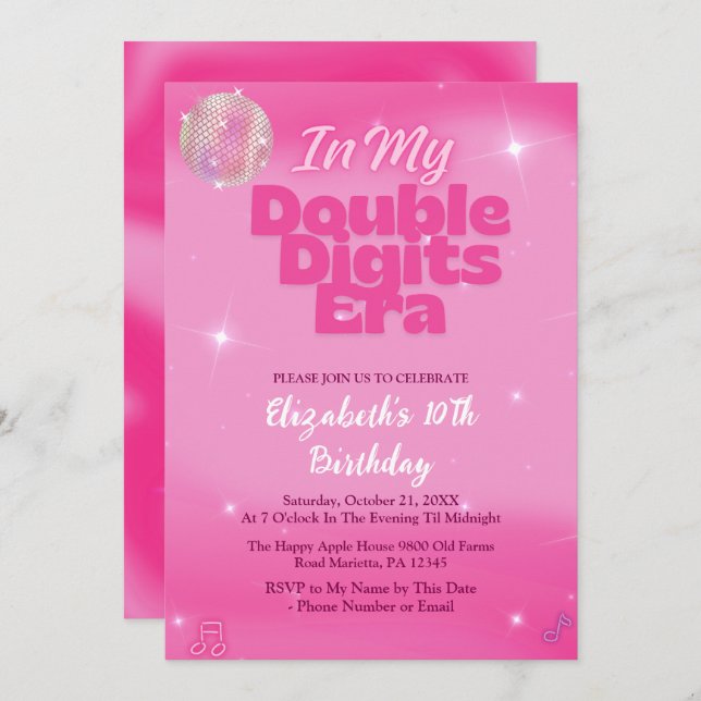 In My Double Digits Era Pink 10th Birthday Invitation (Front/Back)